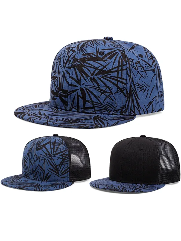 Casquette Baseball Trucker | Snapback Bleu Feuilles de Bambou
